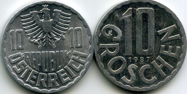 Монета 10 грош 1987г Австрия