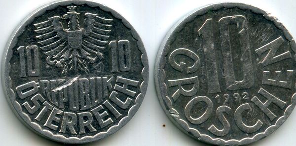 Монета 10 грош 1992г Австрия