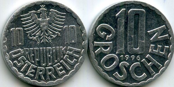 Монета 10 грош 1996г Австрия