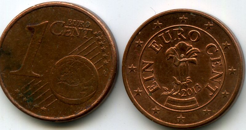 Монета 1 евроцент 2013г Австрия