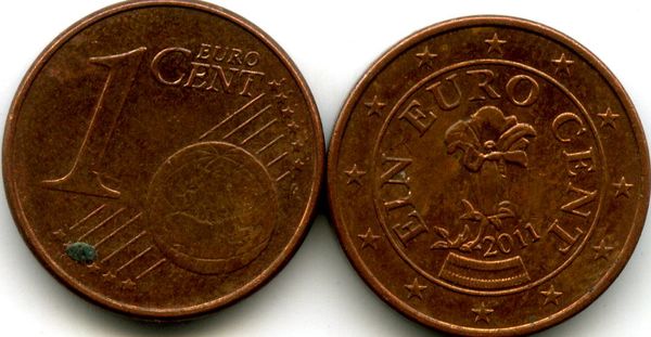 Монета 1 евроцент 2011г Австрия