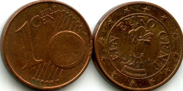 Монета 1 евроцент 2015г Австрия