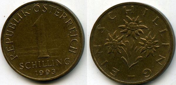 Монета 1 шиллинг 1993г Австрия