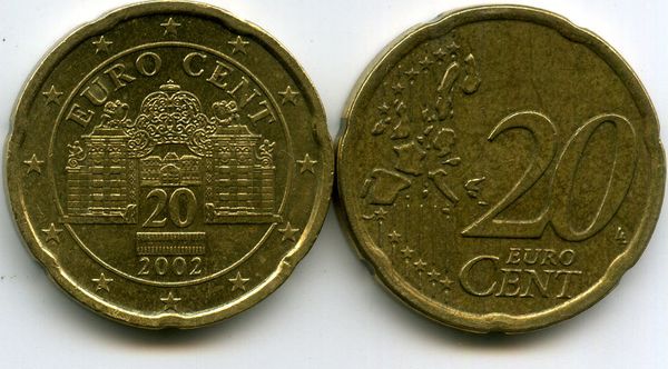 Монета 20 евроцентов 2002г Австрия