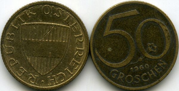 Монета 50 грош 1960г Австрия