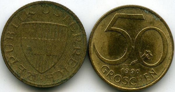 Монета 50 грош 1990г Австрия