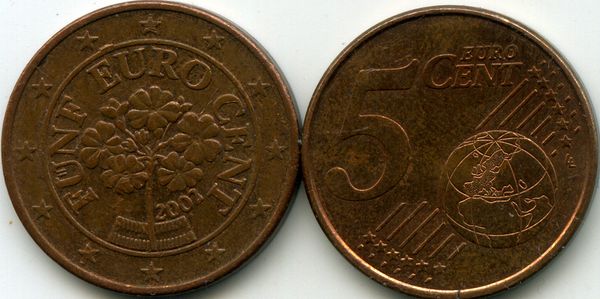 Монета 5 евроцент 2002г Австрия