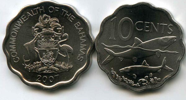 Монета 10 цент 2007г Багамы