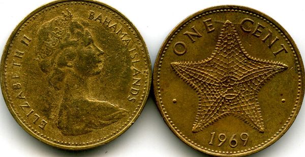 Монета 1 цент 1969г Багамы