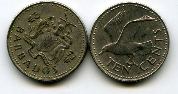 Монета 10 центов 1973г Барбадос