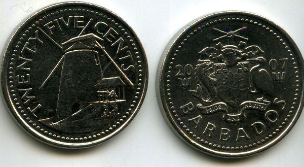 Монета 25 центов 2007г Барбадос