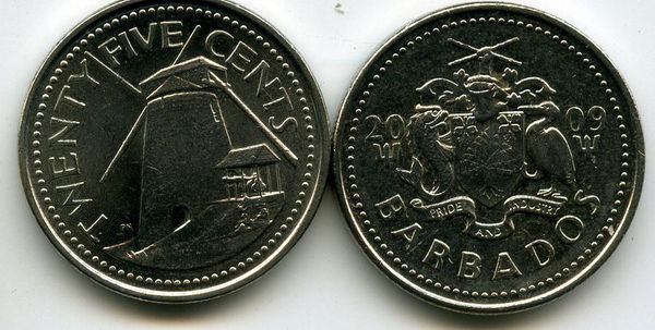 Монета 25 центов 2009г Барбадос