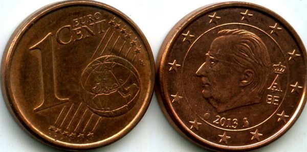 Монета 1 евроцент 2013г Бельгия
