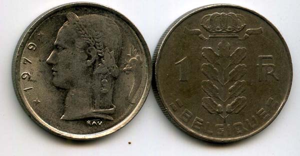 Монета 1 франк 1979г фр Бельгия