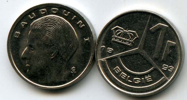 Монета 1 франк 1993г фл Бельгия