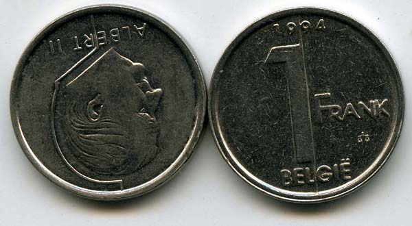 Монета 1 франк 1994г фл Бельгия