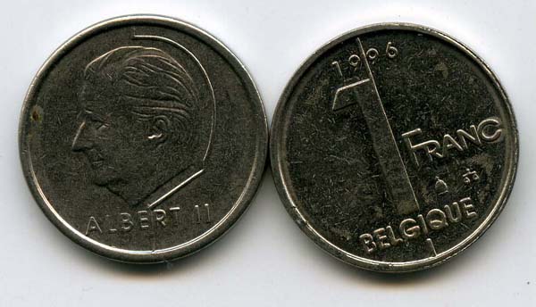 Монета 1 франк 1996г фр Бельгия