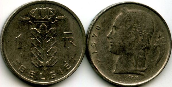 Монета 1 франк 1970г фл Бельгия