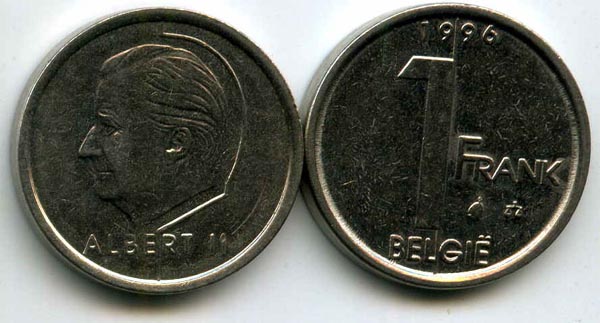 Монета 1 франк 1996г фл Бельгия