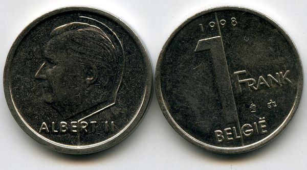 Монета 1 франк 1998г фл Бельгия