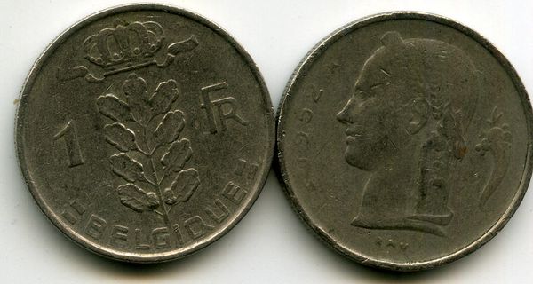Монета 1 франк 1952г фр Бельгия