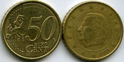Монета 50 евроцента 1999г Бельгия