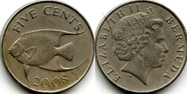 Монета 5 центов 2008г Бермуды