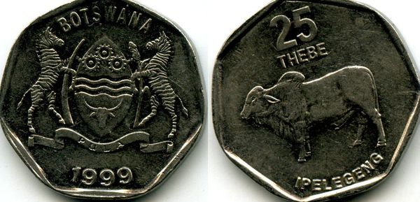 Монета 25 тхебе 1999г Ботсвана