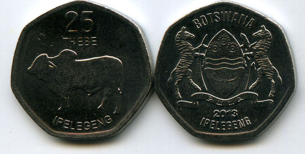 Монета 25 тхебе 2013г Ботсвана