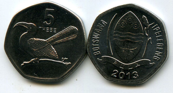 Монета 5 тхебе 2013г Ботсвана