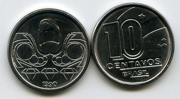 Монета 10 сентавос 1990г Бразилия