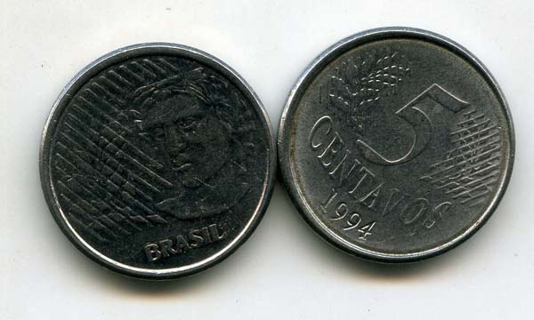 Монета 5 сентавос 1994г Бразилия