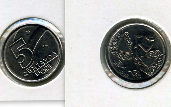 Монета 5 сентавос 1989г Бразилия
