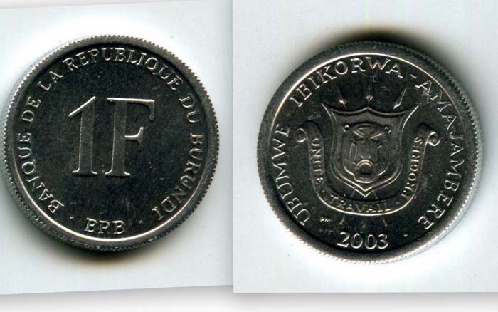 Монета 1 франк 2003г Бурунди