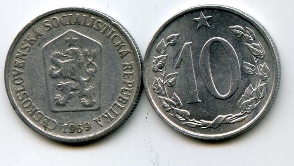 Монета 10 геллеров 1969г Чехия