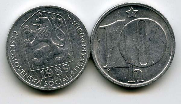 Монета 10 геллеров 1989г Чехия