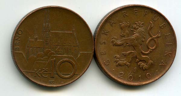 Монета 10 крон 2010г Чехия