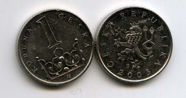 Монета 1 крона 2003г Чехия