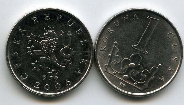 Монета 1 крона 2006г Чехия