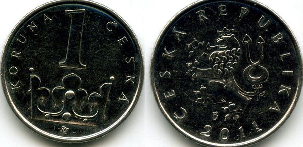 Монета 1 крона 2011г Чехия