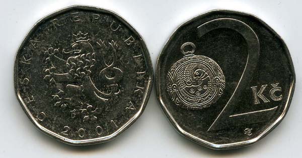 Монета 2 кроны 2001г Чехия