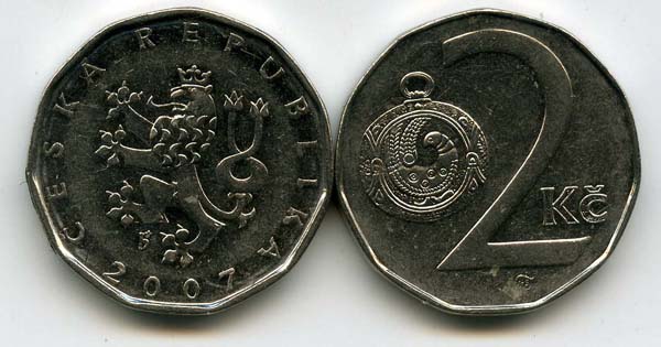 Монета 2 кроны 2007г Чехия
