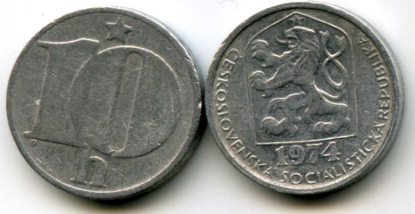 Монета 10 геллеров 1974г Чехия