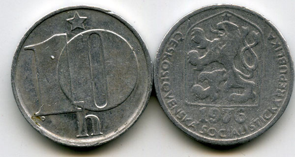 Монета 10 геллеров 1976г Чехия