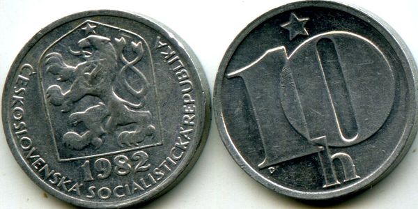 Монета 10 геллеров 1982г Чехия