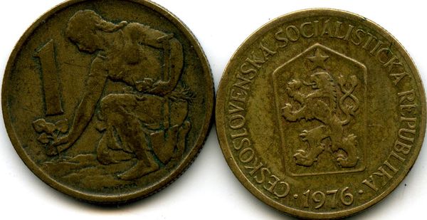 Монета 1 крона 1976г Чехия