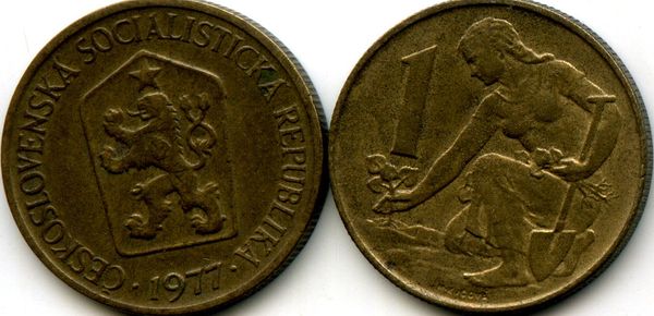Монета 1 крона 1977г Чехия