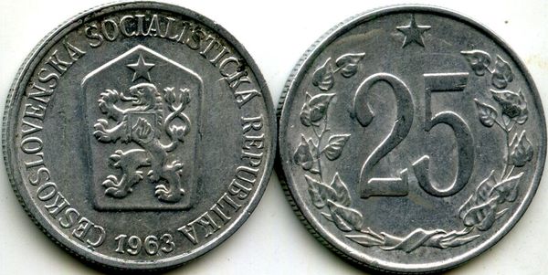Монета 25 геллеров 1963г Чехия