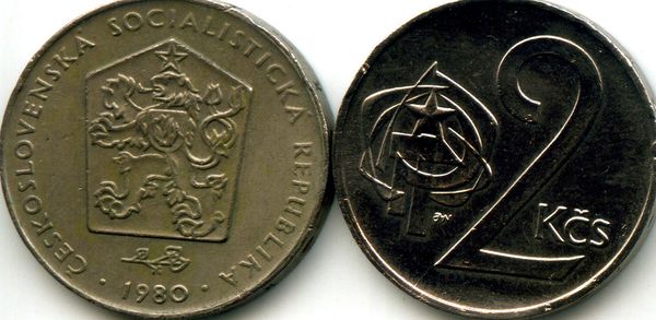 Монета 2 кроны 1980г Чехословакия