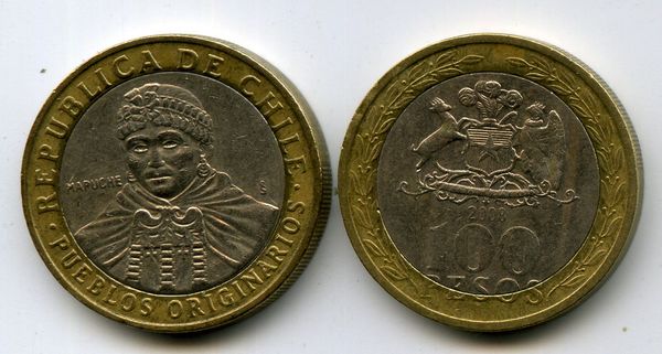 Монета 100 песо 2008г Чили